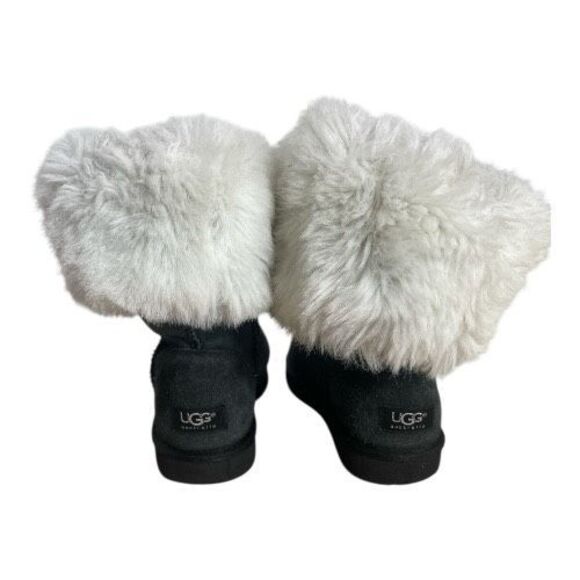 Ugg Classic Short 5800 Grey Leather Boots Size M9 Sheepskin Faux Fur Pull On Cuf - Picture 7 of 14